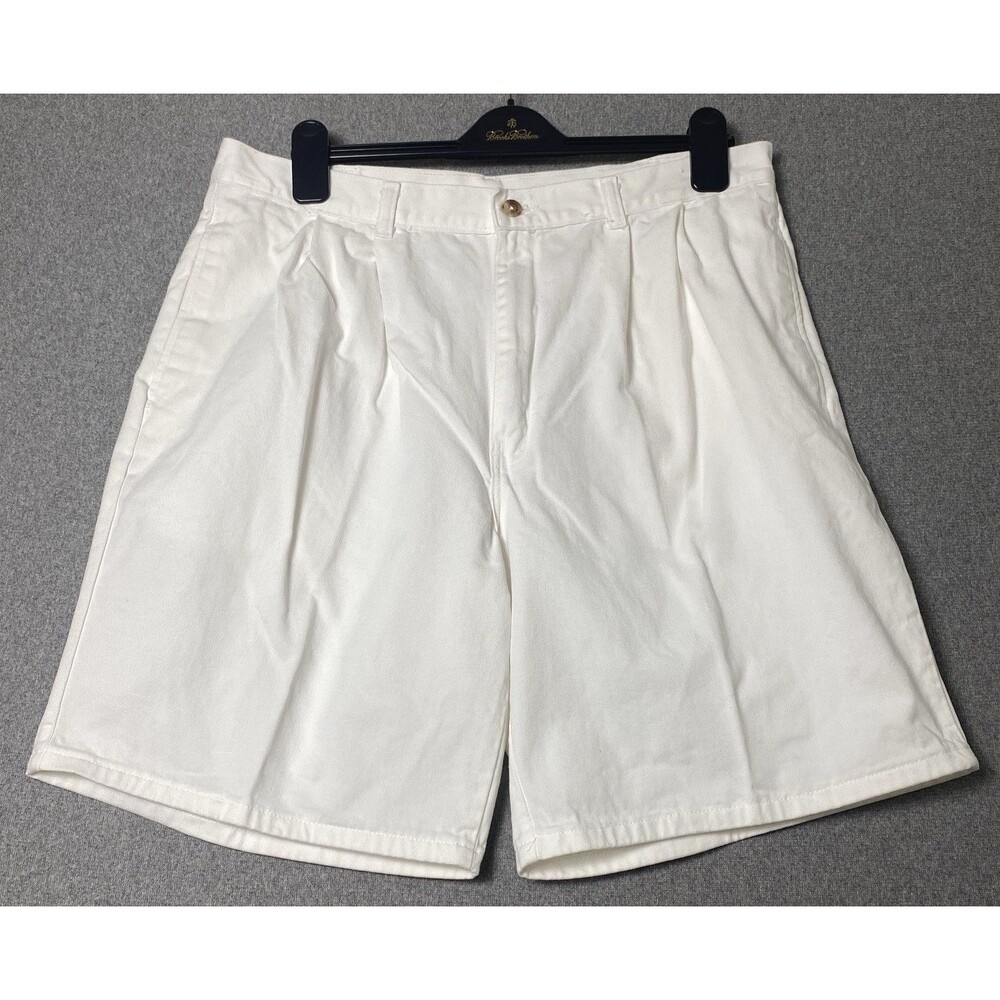 Vintage Duck Head Pleated Chino Shorts Men Waist 36” White  Cotton Casual
